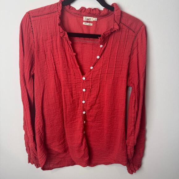 Faherty Willa Blouse Top Carmine Red Organic Cotton Medium - Picture 1 of 7